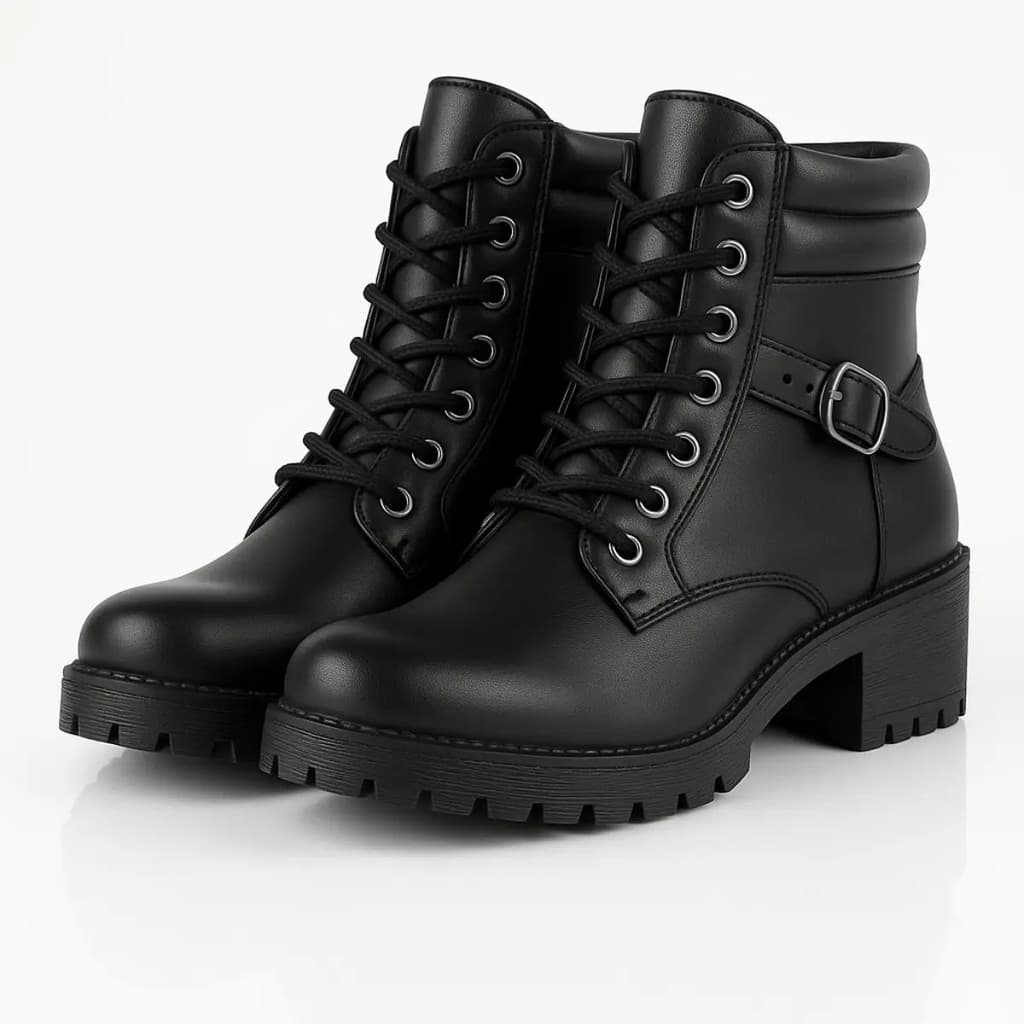 Bota Feminina Coturno Couro Eco Estilo Montaria Salto Preto