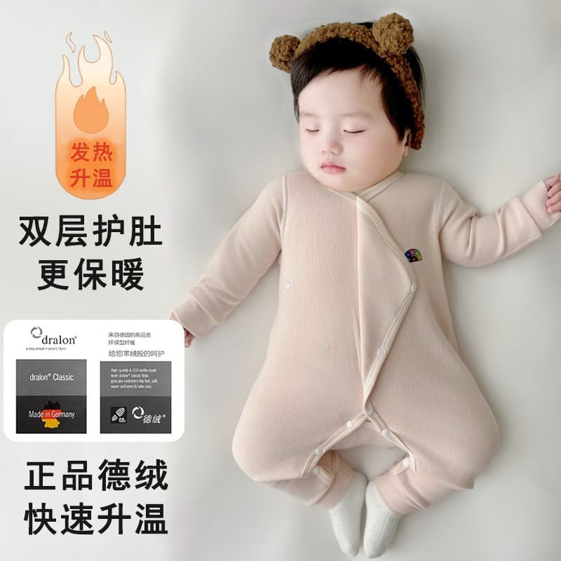 Macacão de veludo alemão para bebês, lapela parcial, proteção para barriga, pijama para recém-nascidos, outono inverno,