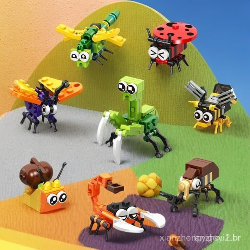 Compatível com blocos Lego, modelos de montagem de famílias do mundo dos insetos e animais, brinquedos educativos.