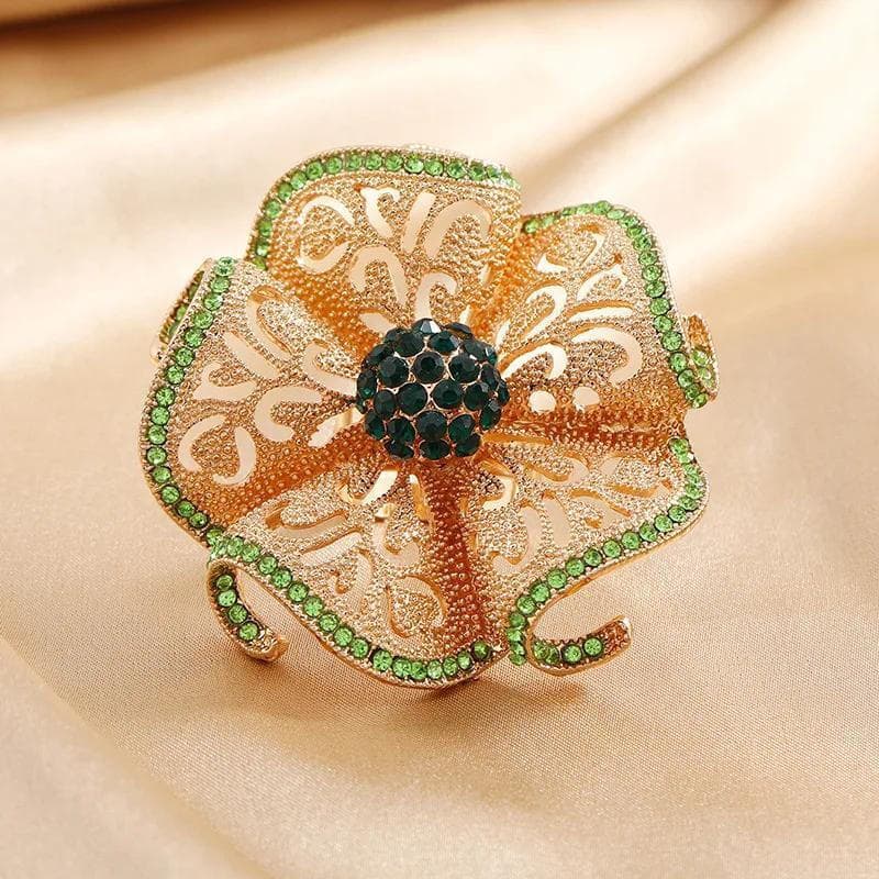 Elegante Verão Moda Grande Flor Zircão Anéis Clássico Oco Cor De Ouro Anel Ajustável Jewerly Acessórios Presentes Criati