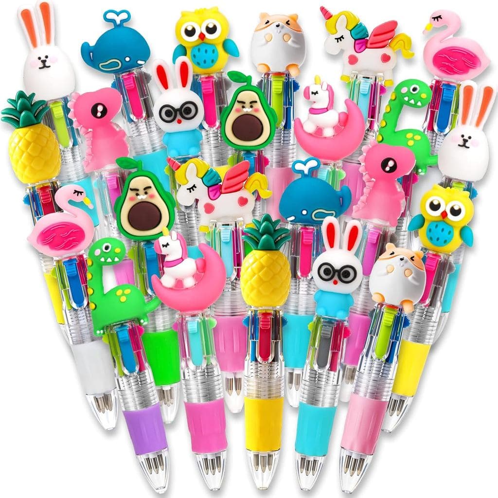 Canetas Mini Multicoloridas 4 em 1, Canetas Fofas em Lote para Crianças, Caneta Esferográfica para Aniversários e Lembra