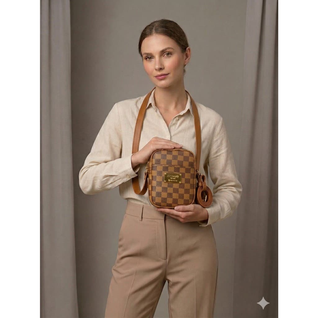 Mini Bolsa com Alça Transversal, Xadrez, Casual FMD9