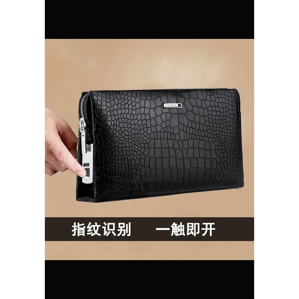 Impressão digital desbloquear embreagem masculina primeira camada de couro embreagem moda couro genuíno embreagem grande