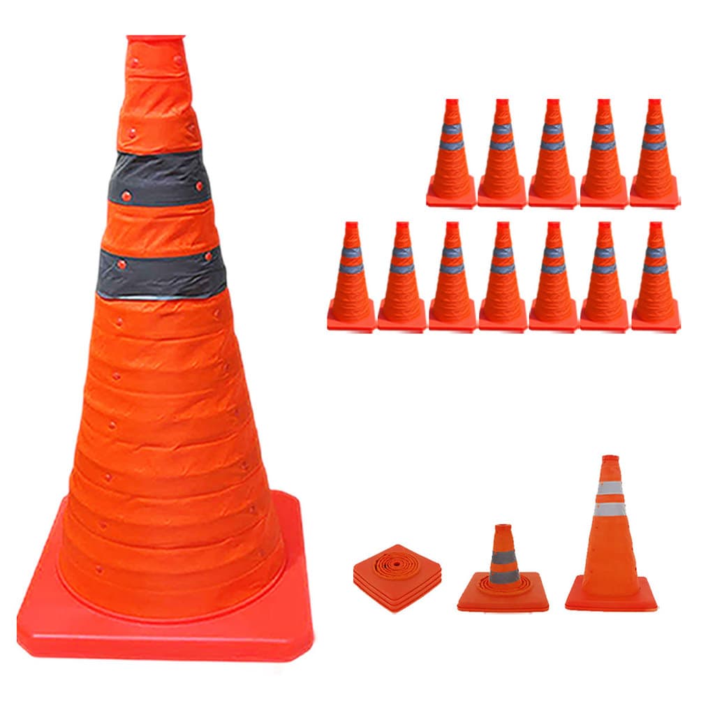 Cone Retratil Sinalizaçao Kit 12 Uni Portatil Dobravel Estrada Rodovia Balizador Flexivo Obra Segurança Emergencia