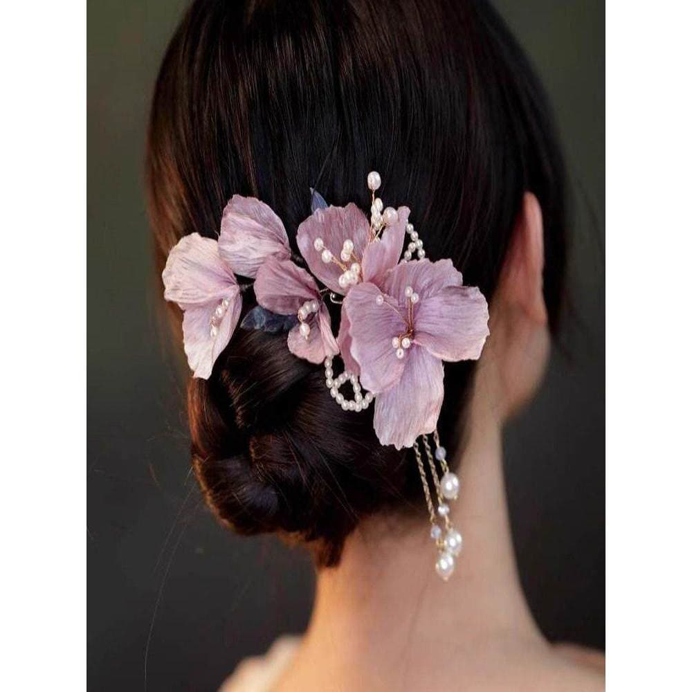 Tecido flores estilo Tang clipe lateral grampo de cabelo enrolado cocar Hanfu imprensa traseira cabeça acessórios para o
