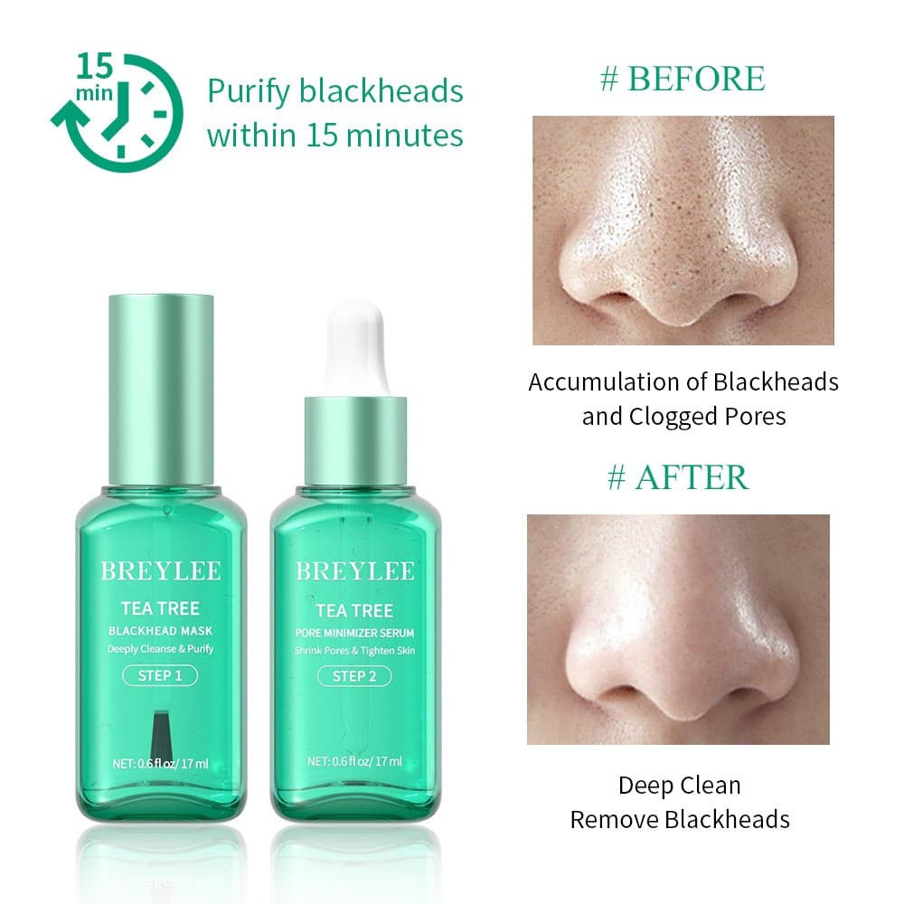 BREYLEE Blackhead Removal Mask (step 1)+Pore Refining Serum (step 2） Remove blackheads Treat acne Anti Acne Skin Care 2