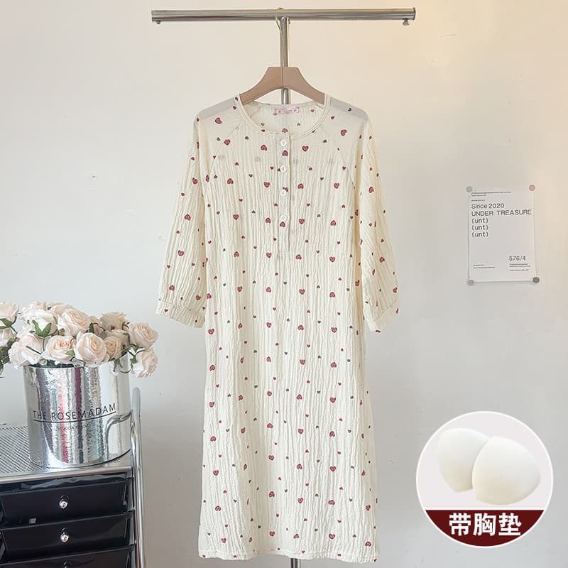 Camisola de manga de três quartos verão feminino 2024 novo estilo primavera outono tecido algodão com almofada no peito