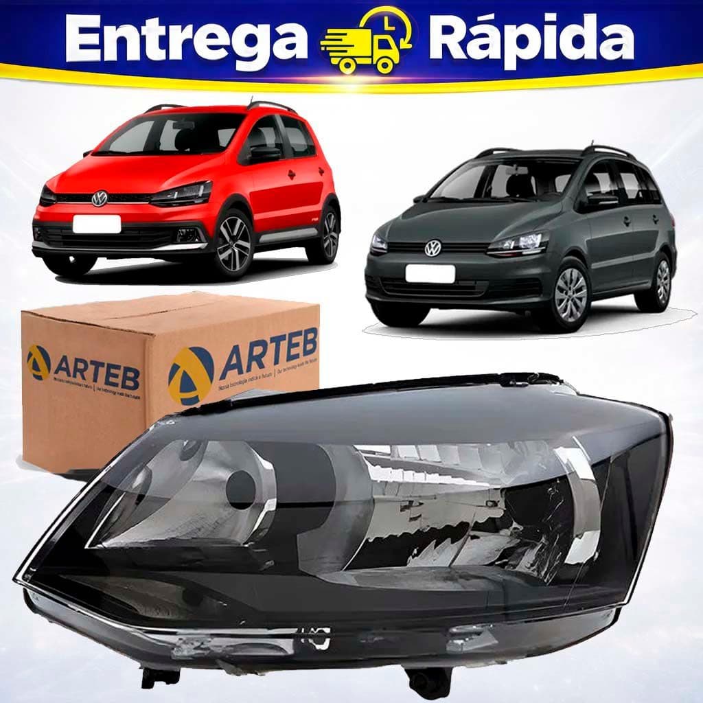 Farol Dianteiro Esquerdo Fox Space Fox 2011 a 2014 Foco Simples Mascara Negra Original Arteb 160747