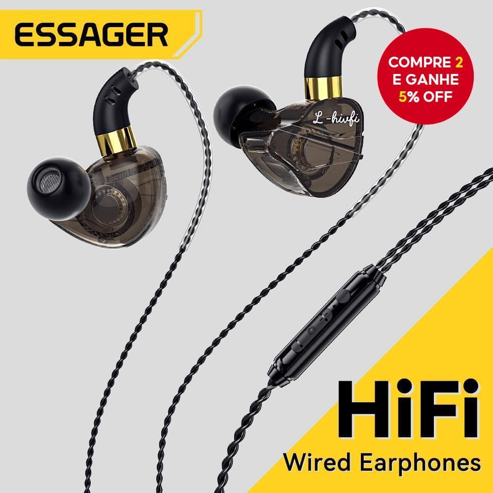 Fone de ouvido com fio Essager 3,5 mm tipo C com chip digital, fone intra-auricular com controle de fio e microfone,