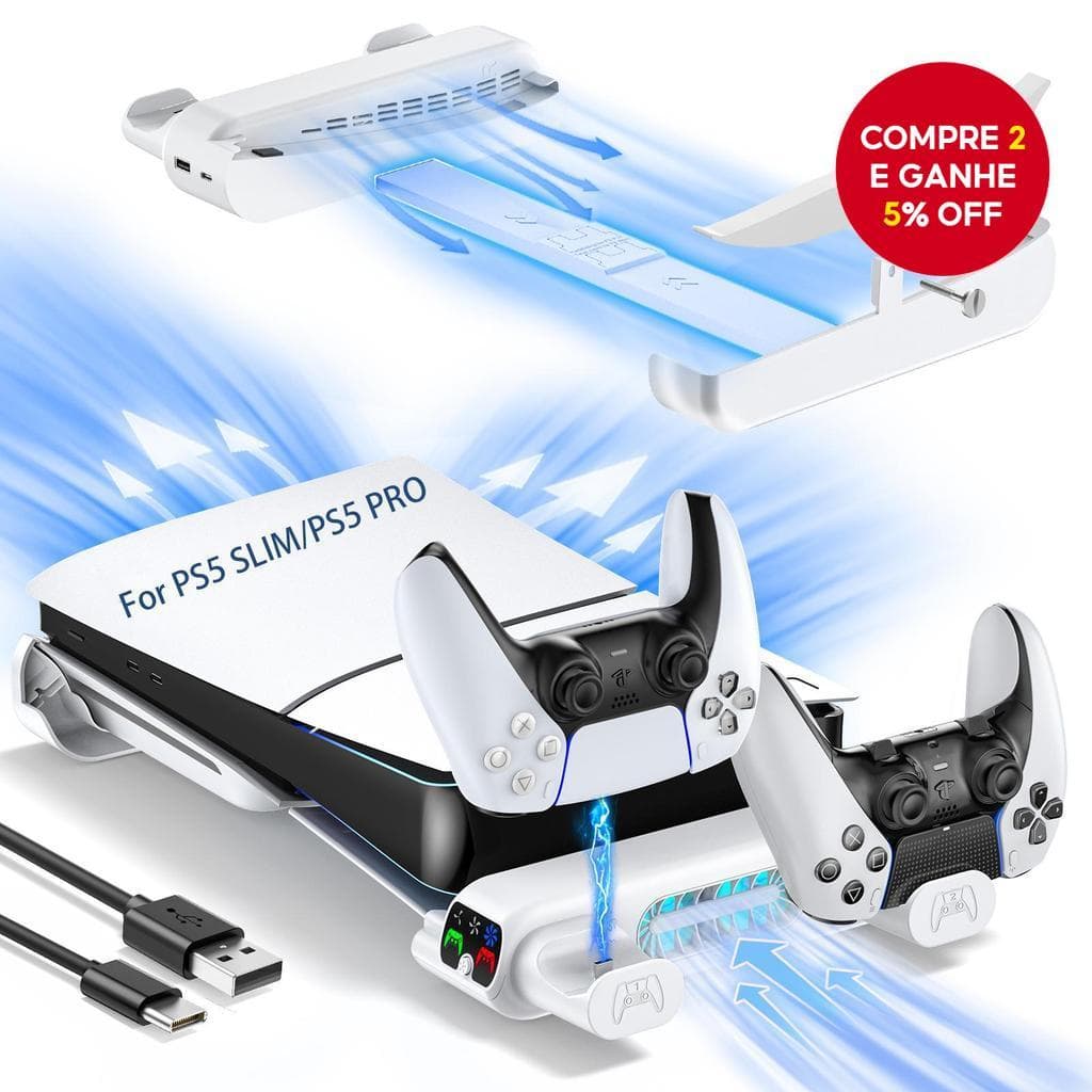 Suporte Horizontal Com Carregador De Controlador De Ventilador De Resfriamento Para Disco PS5/PS5 Slim PRO Edições Digit
