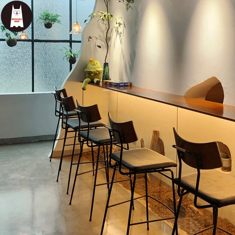 Moderno simples bar café encosto cadeira de bar banco alto luz luxo ferro influenciador mesa frontal leite loja chá cade