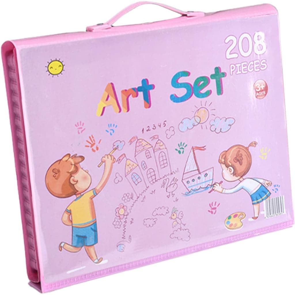 Gizes de cor, conjunto de materiais de arte portátil com 208 peças, caixa de arte infantil para viagens, tintas vibrante