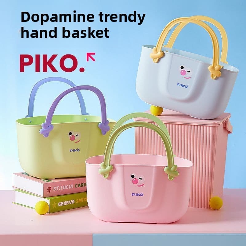 Dopamina dos desenhos animados Smiley rosto carregando cesta de armazenamento de lavagem banheiro banho diversos lanches