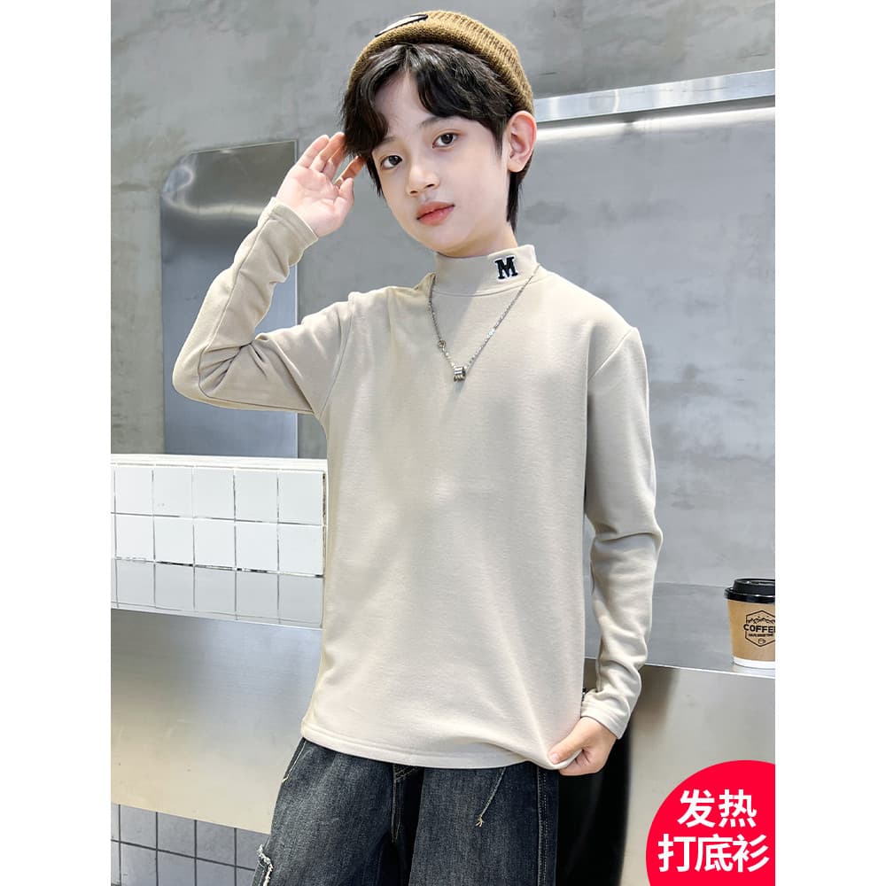 Camisa de fundo para meninos primavera outono estilo 2025 novo estilo roupas de outono médio grande crianças outono inve