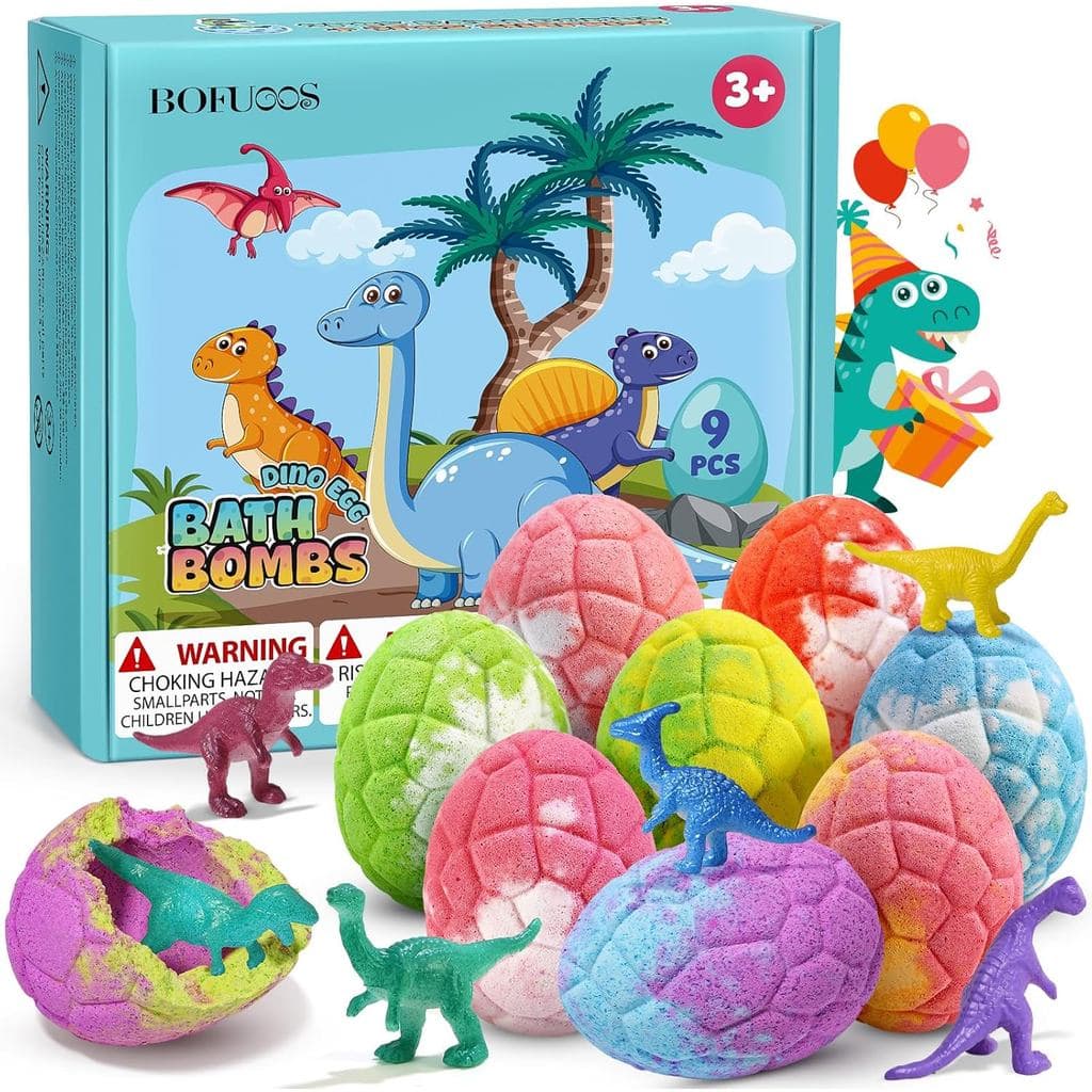 Bombas de Banho de Dinossauro para Crianças com Surpresa Dentro, Presentes de Aniversário para Crianças, Pacote com 9 Bo