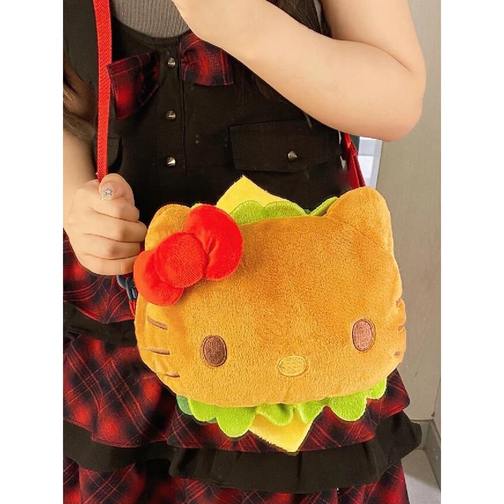 Bonito hambúrguer gato saco do mensageiro 2024 novo estilo de pelúcia Macaron bolsa ombro macio menina boneca saco do te