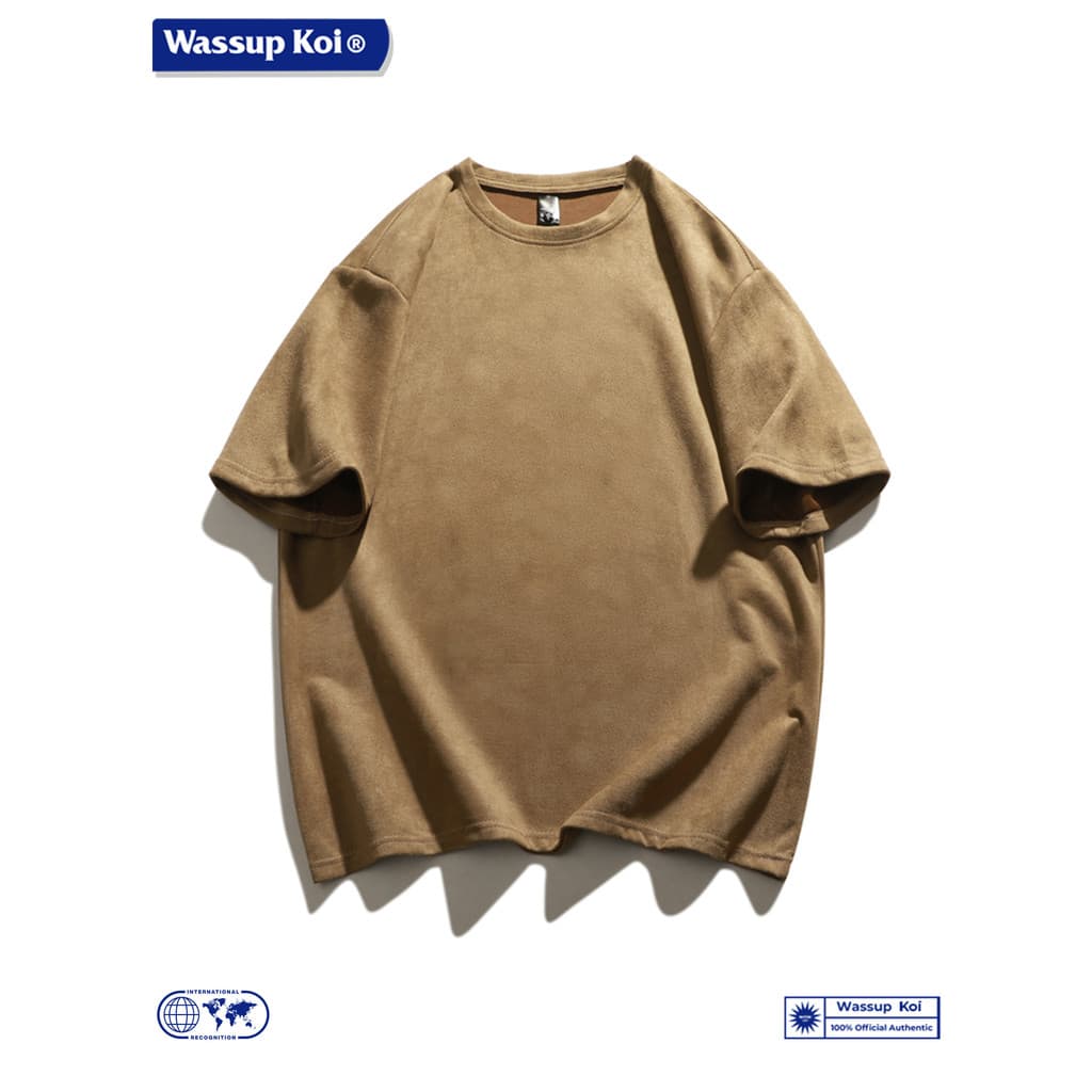 WASSUP KOI Camiseta masculina de manga curta estilo Casual americano solta gola redonda cor sólida Top verão solto