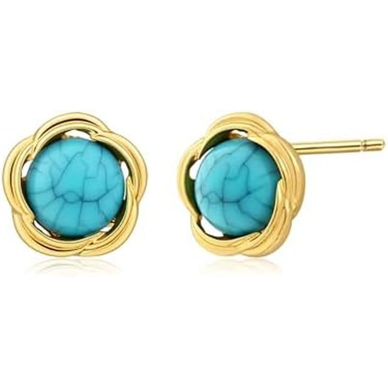Brincos redondos turquesa banhados a ouro 14K Brincos boêmios ocidentais retrô azul turquesa joias femininas