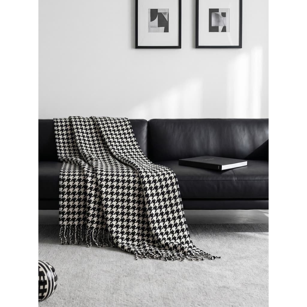 Cobertor nórdico preto branco Houndstooth malha cama bandeira com toalha modelo quarto americano b & b Hotel toalha de c