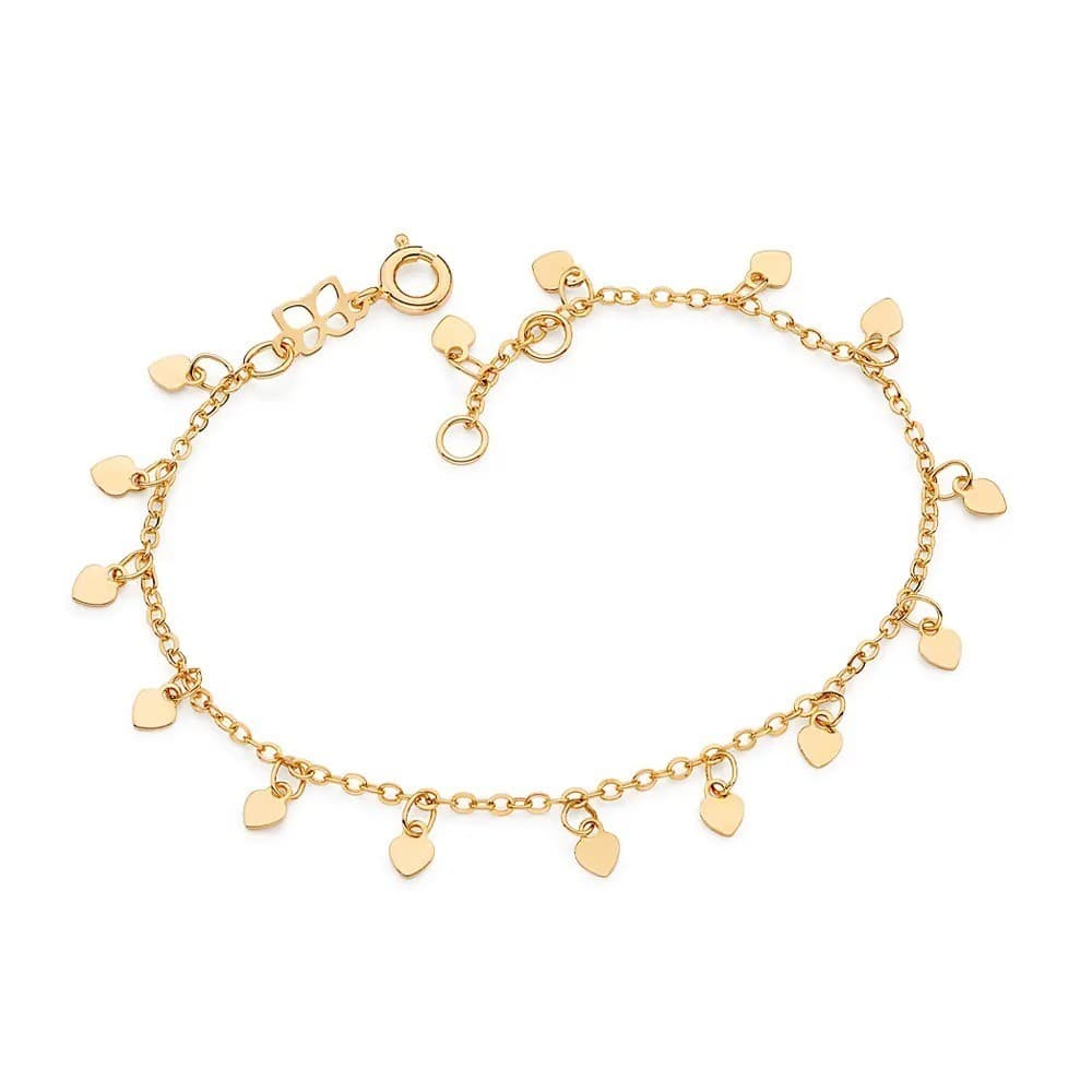 Pulseira Rommanel Elo Cadeado Pingentes Corações - 552231