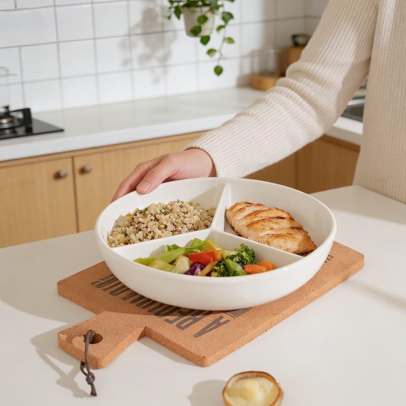 Prato De Jantar Com 3 Compartimentos Laterais-Comida Doméstica Para Bebê Fogão De Indução FGCK