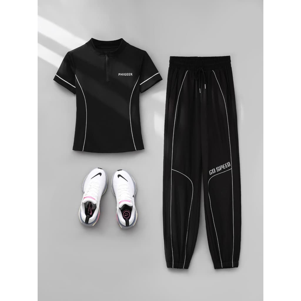 Terno esportivo feminino de corrida profissional verão meio zíper terno de treinamento de manga curta roupas de secagem