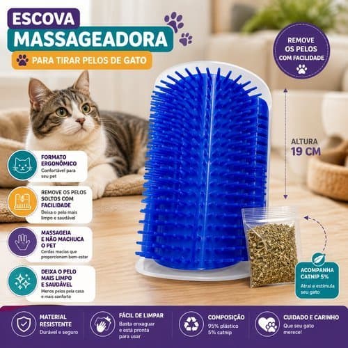 Escova Massageadora para Gatos com Catnip e Removedor de Pelos
