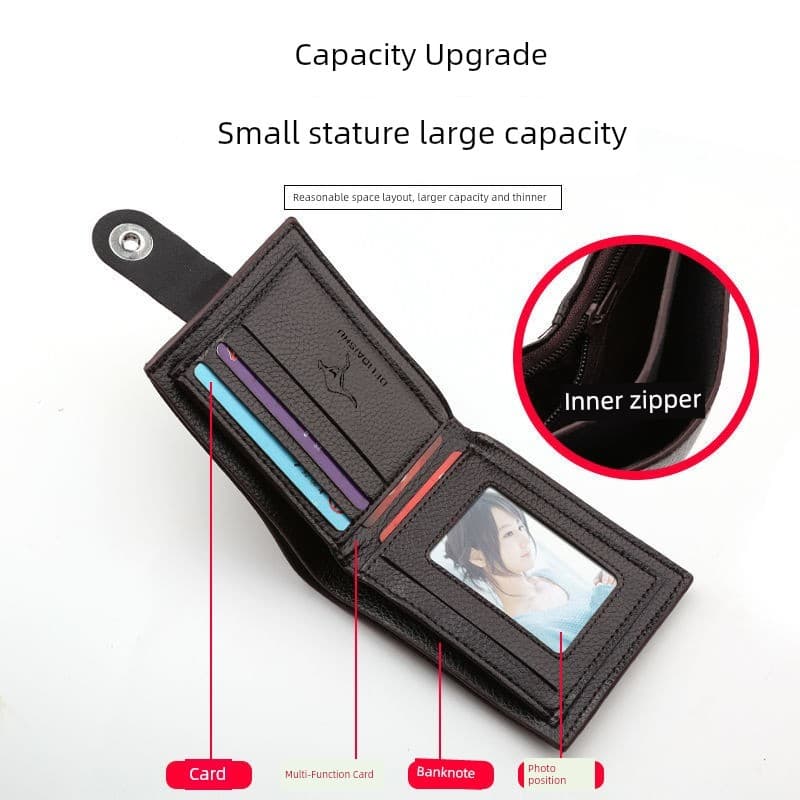carteira masculina com ziper carteira masculina Carteira de couro masculina estilo curto 2025 novo estilo grande capacid