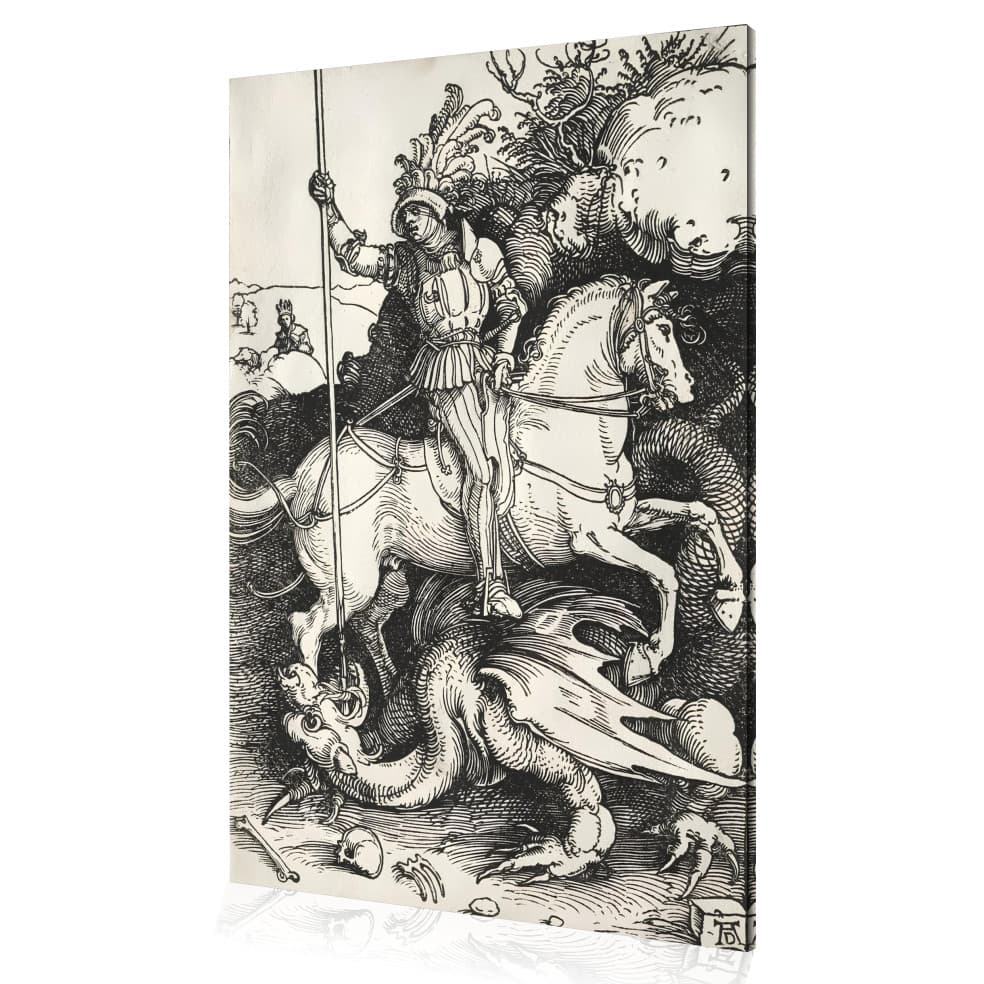 Quadro Decoração São Jorge Cavalo Branco Dragão Canvas 60x40
