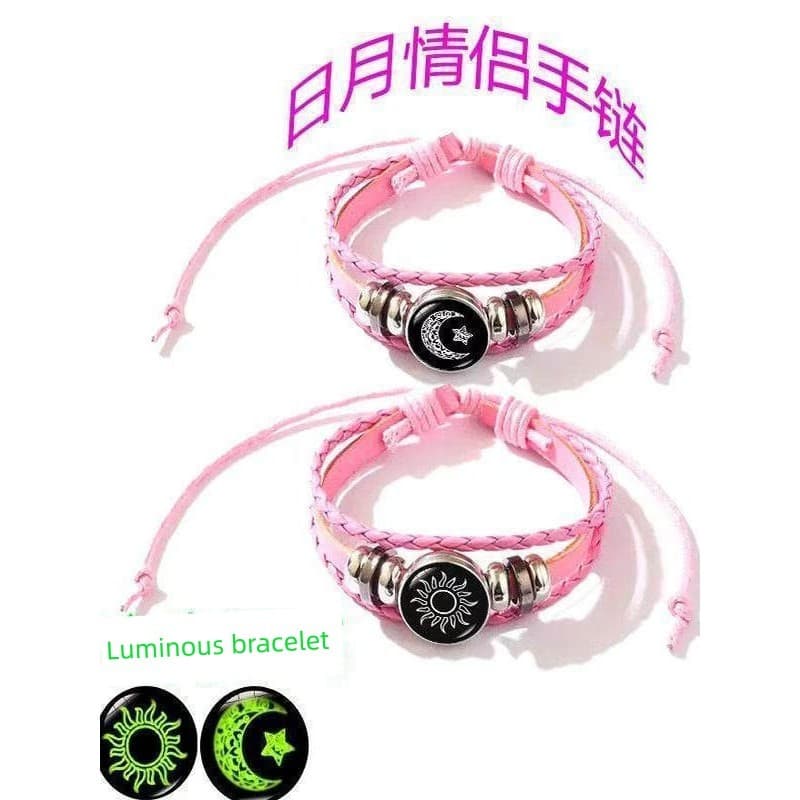 pulseira masculina pulseira Sol lua casal pulseira duas namoradas trançado pulseira pode luminosa All-Match criativo pul