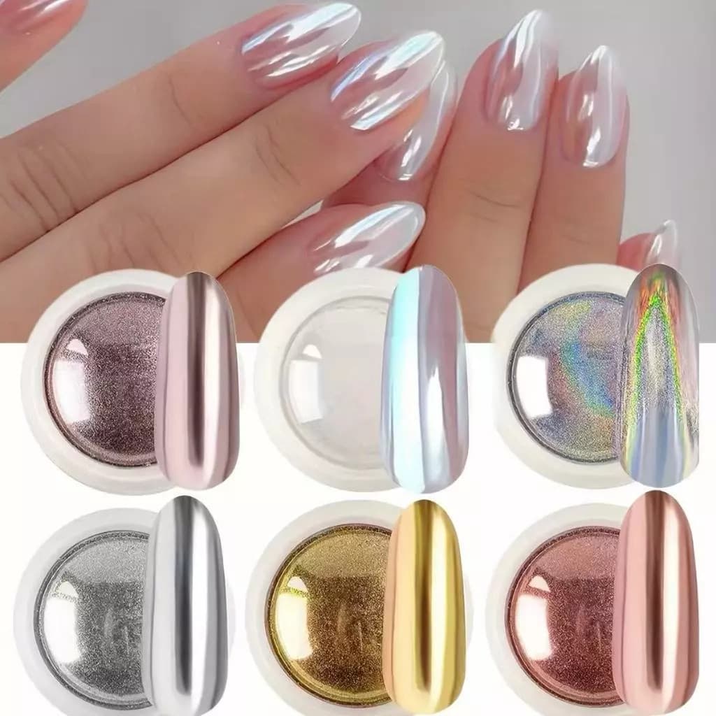 6 Pó Cromo Metalizado Unhas Cromado Decoração