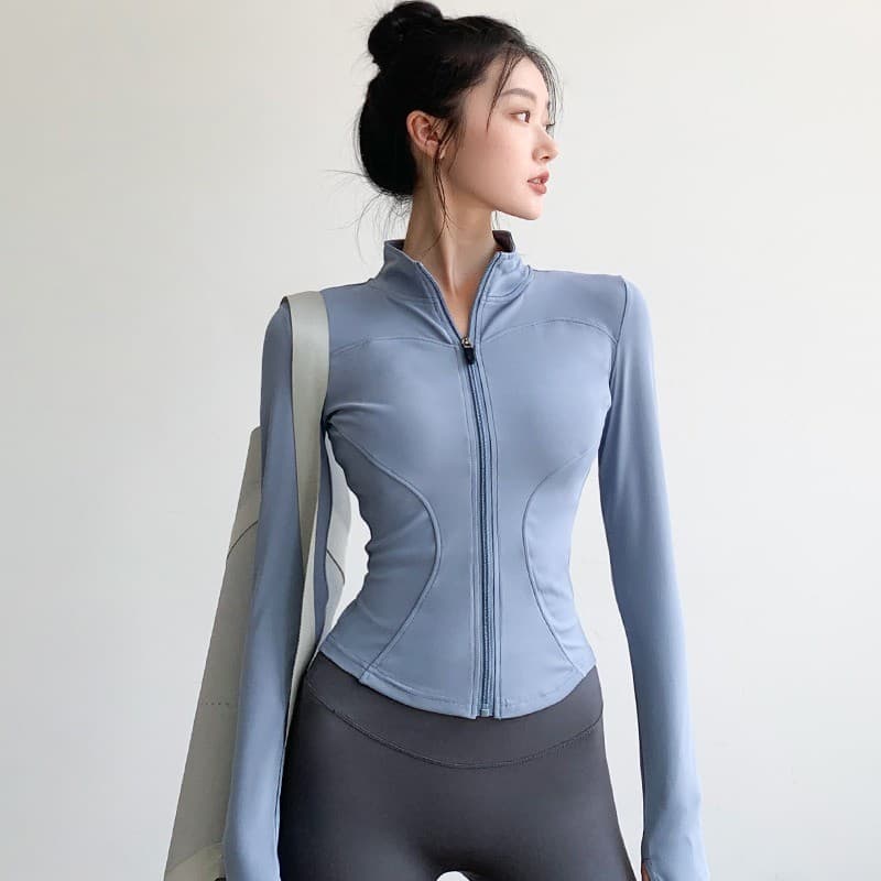 Yoga wear jaqueta feminina primavera verão novo estilo fino-ajuste mais magro olhar correndo wear zíper de manga comprid