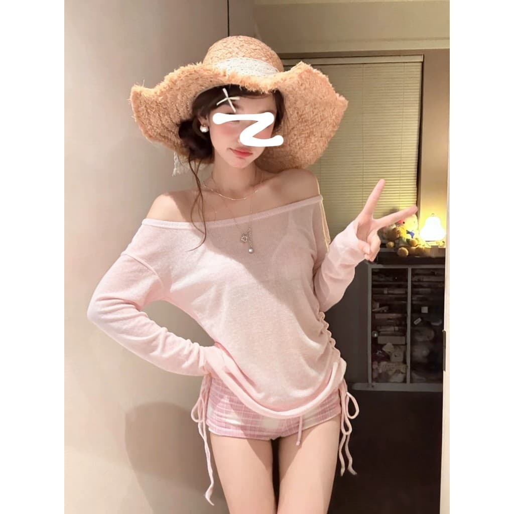 Maiô de três peças feminino dividido blusa de manga comprida férias à beira-mar linda foto Boxer doce menina biquíni