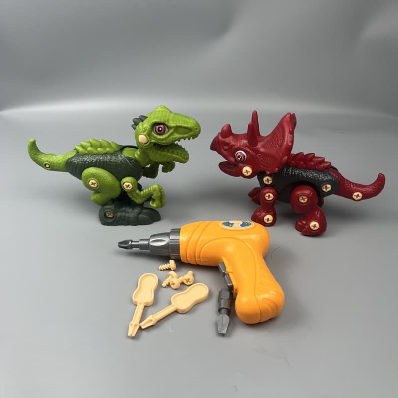 Brinquedo de dinossauro Triceratops Velociraptor Conjunto de parafuso elétrico Brinquedo artesanal para crianças