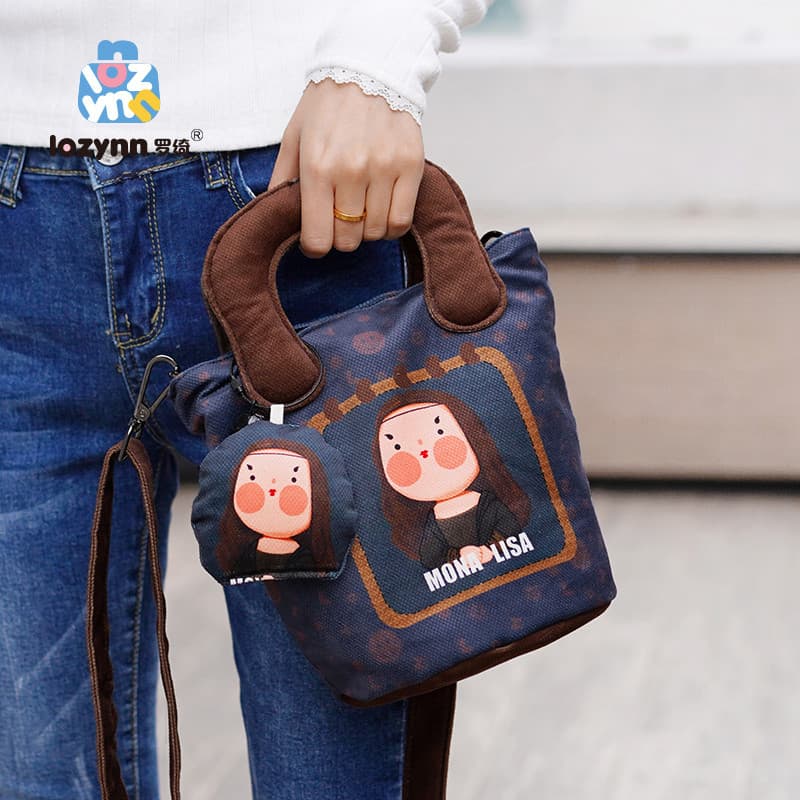 Luoqi X percevejo Co-marca portátil bolsa feminina novo estilo Cross-corpo ombro zíper bolsa ferradura balde saco de alg