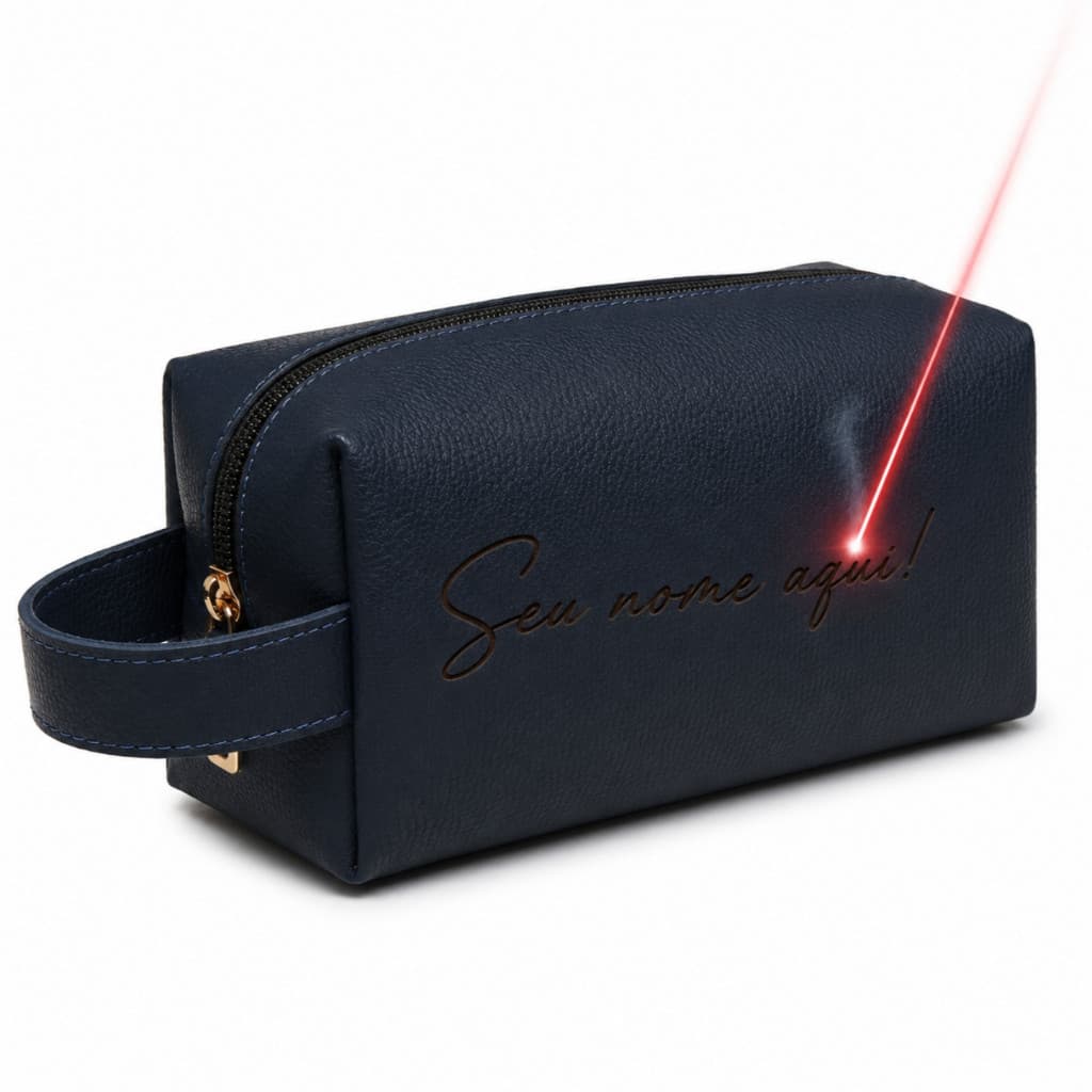 Bolsa Necessaire Azul PERSONALIZADA COM NOME para Viagem de Couro Legítimo - Organizadora Executivo