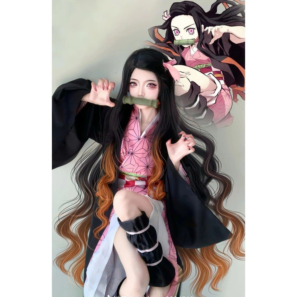 Fantasia de Cosplay de Anime Demon Slayer Kamado Nezuko para Adultos e Crianças, Kimono Japonês, Uniforme Escolar para M