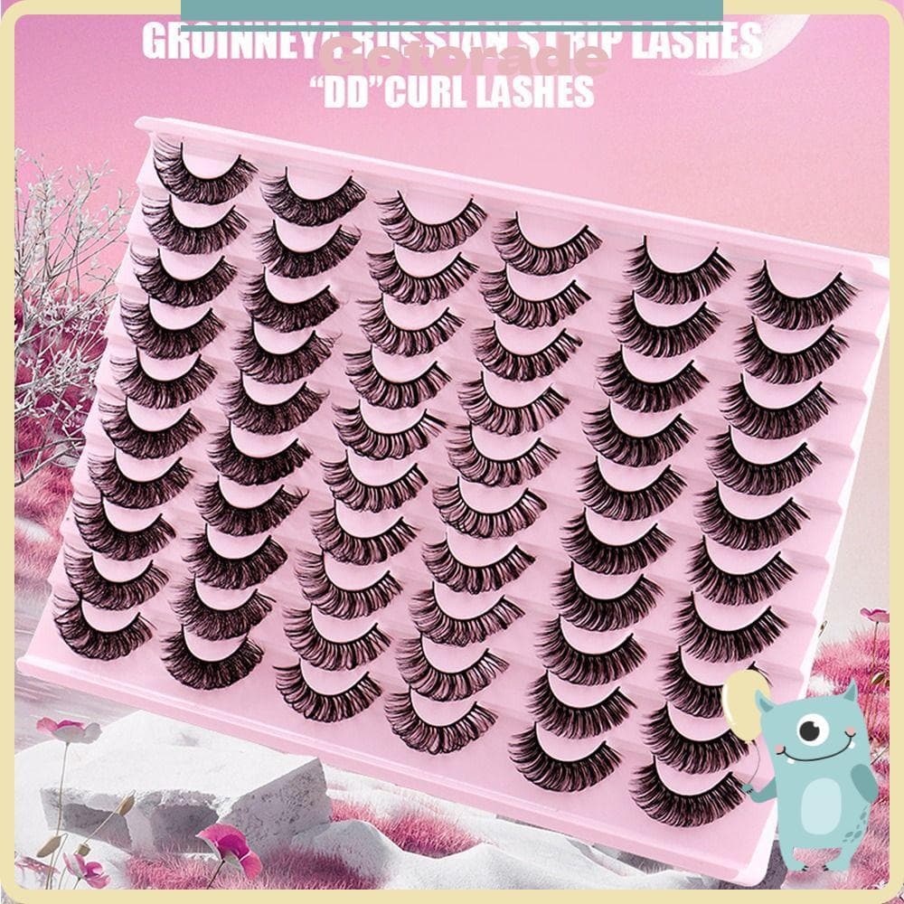 GOTORADECO Cílios Falsos Russos 30 Pares Fofos Multilayers Crisscross Wispy Flared Faux Mink Hair