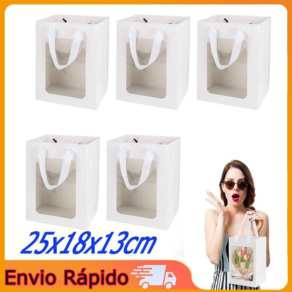 Conjunto de 5 peças de sacola transparente para janela de papel Kraft