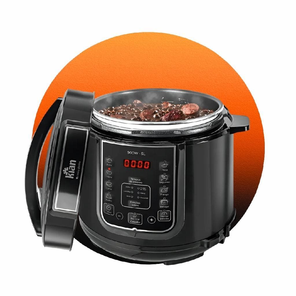 Panela De Pressão Elétrica 5 Litros Aço Inox Preto Multifuncional Kian Ppe 101 220v