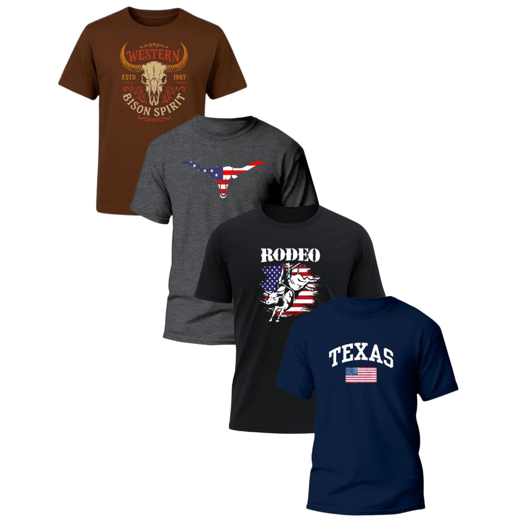 Kit 4 T-Shirt Country Masculina Texas Rodeio Cowboy Peão Agro