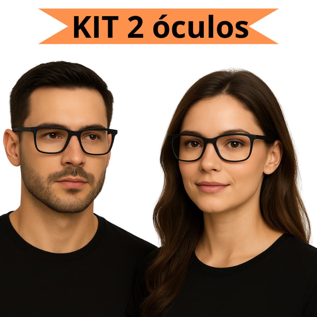 KIT COM 2 OCULOS DE GRAU PARA LEITURA EMBORRACHADO MASCULINO E FEMININO