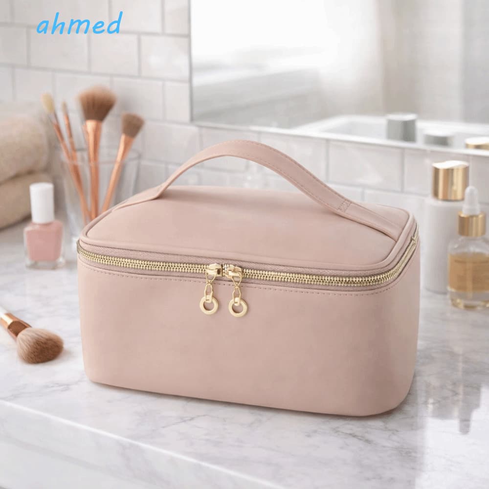 Bolsa Cosmética AHMED , Portátil De Maquiagem PU De Grande Capacidade , À Prova D'água Com Divisória De Alça De Higiene