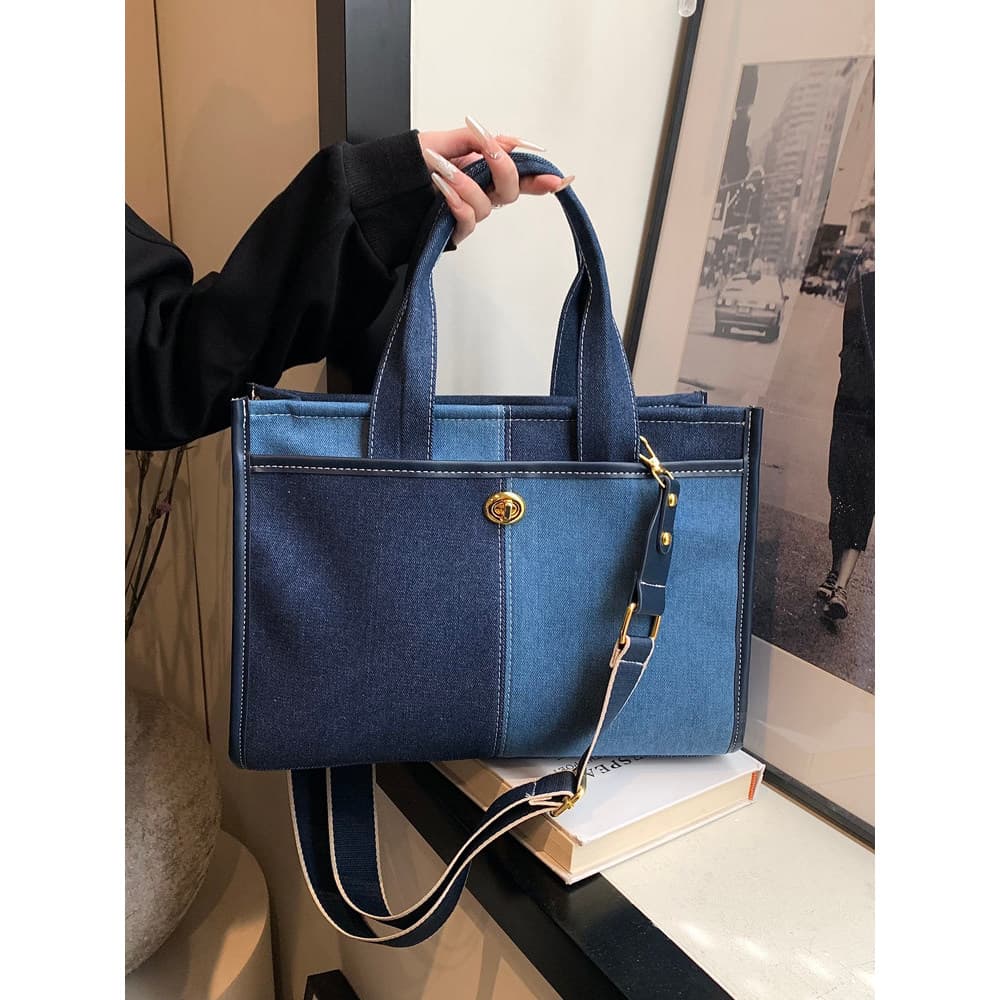 Bolsa jeans feminina 2026 novo estilo elegante All-Match bolsa nicho contraste cor grande capacidade de um ombro Me