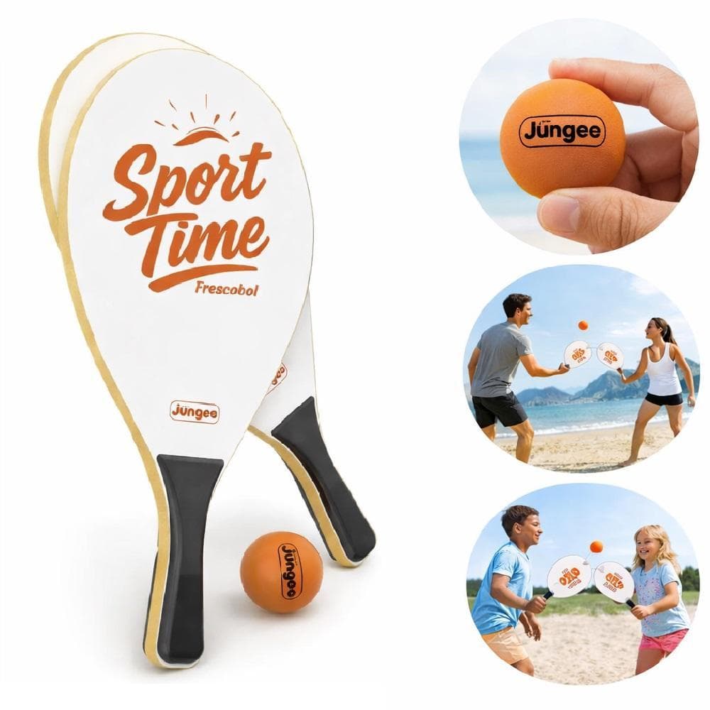 KIT FRESCOBOL 2 RAQUETES MADEIRA BEACH TENNIS BOLINHA ESPORTE PRAIA CAMPO ERGONOMICA ADULTO INFANTIL