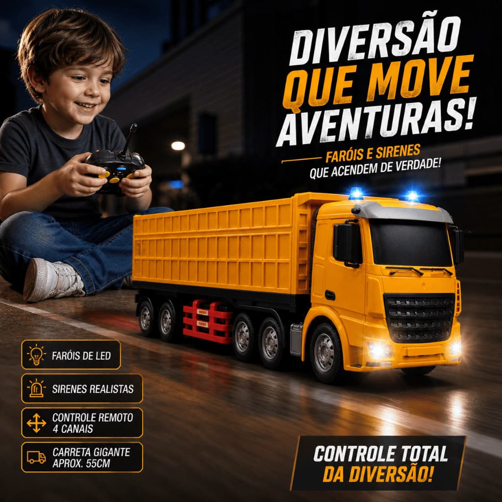 Caminhão Carreta Caçamba de Controle Remoto Gigante Infantil Abre e Fecha
