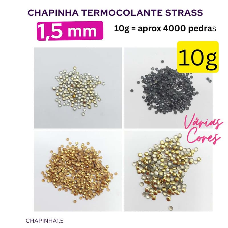 10g Chapinha Termocolante 1,5 mm (+-4000 pedras) Rhinestone Hotfix Nail Pedrarias Strass Unha Chapinha1,5-2