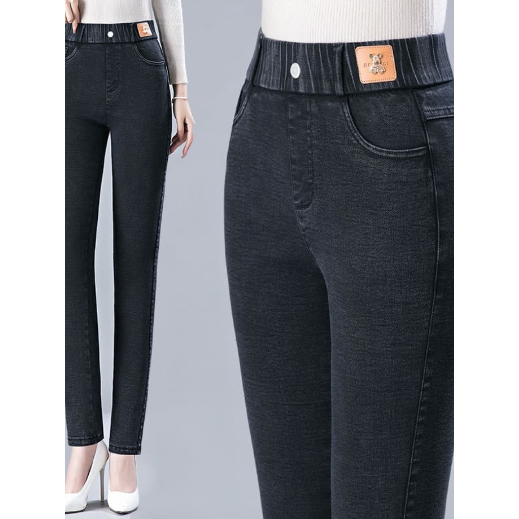 2026 primavera outono forro de lã engrossado novo estilo cintura alta Denim feminino estiramento fino-ajuste mais magro