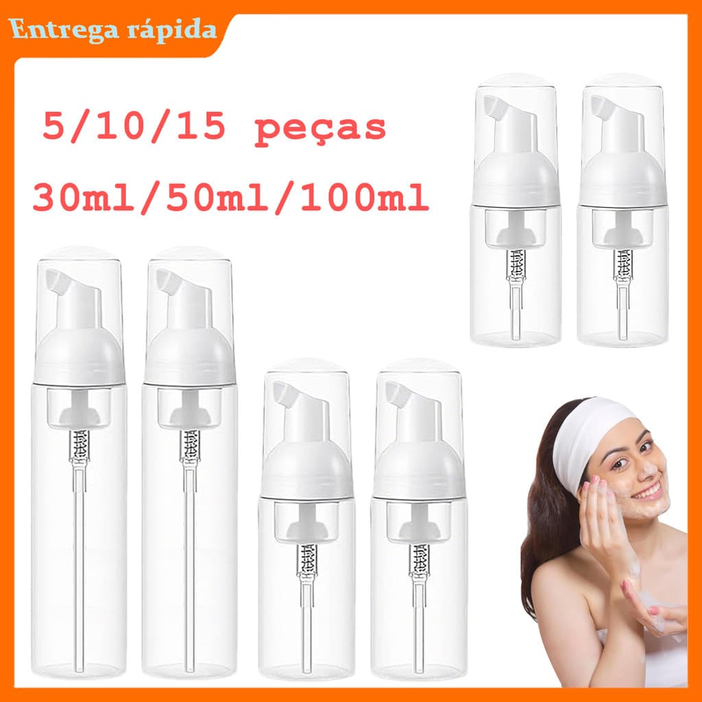 5/10/15 Pçs frascos com bomba de espuma, garrafa de espuma de viagem de 30/50/100 ml Dispensador de garrafa recarregável