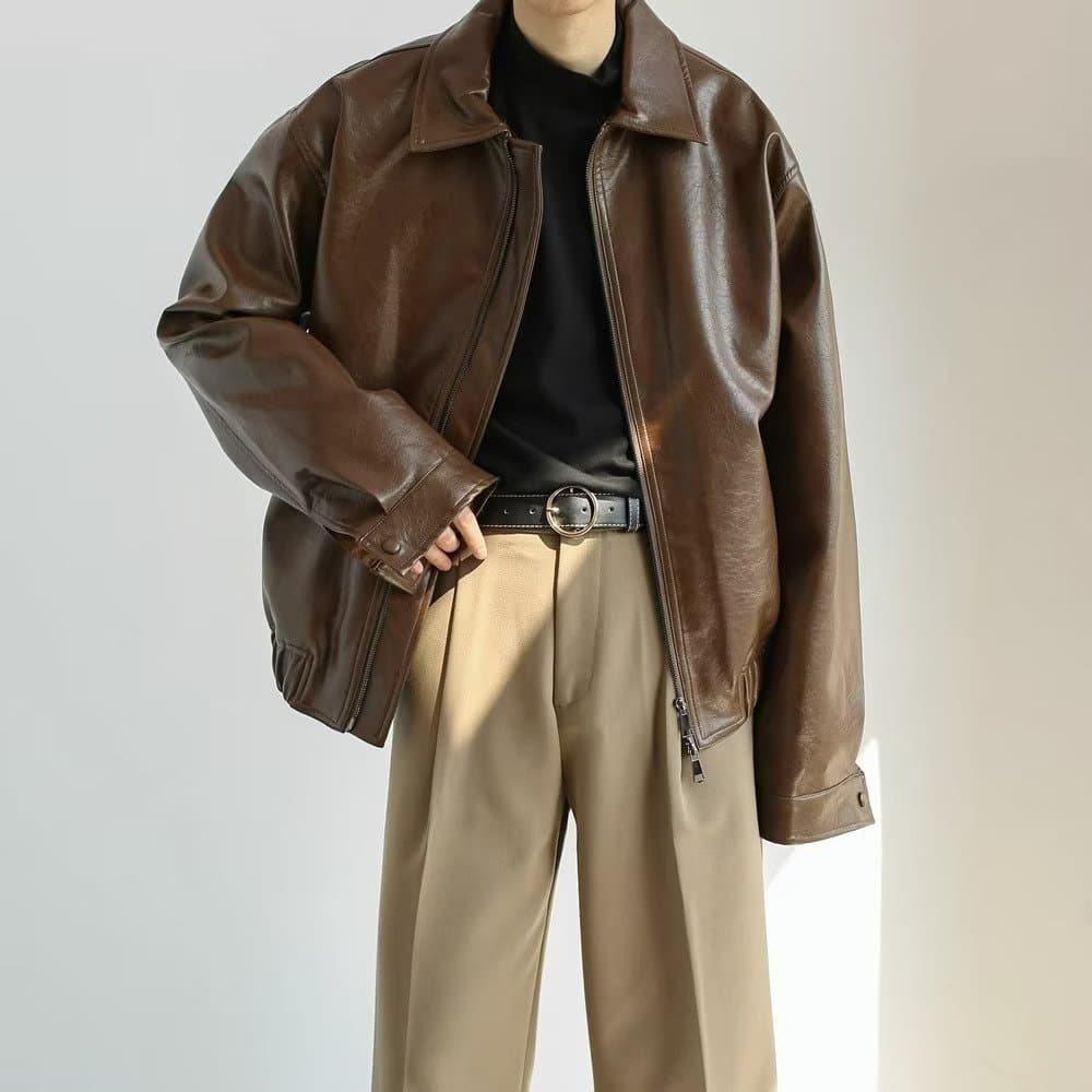 Estilo Coreano Retro Personalidade Tendência Moda Motocicleta Jaqueta De Couro Curto Para Homens